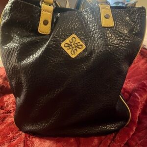 EUC Simply Vera Wang tote Navy Blue w/ Chartreuse